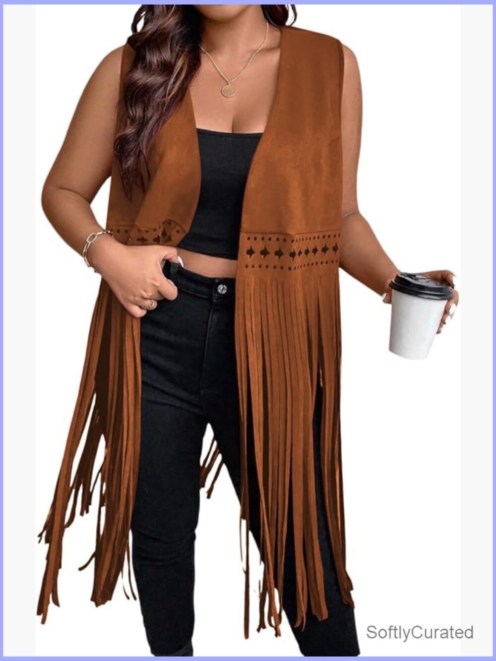 Plus Size Fringe Vest Sleeveless Jacket Tassel 70s Hippie Western Cowgirl Outfit